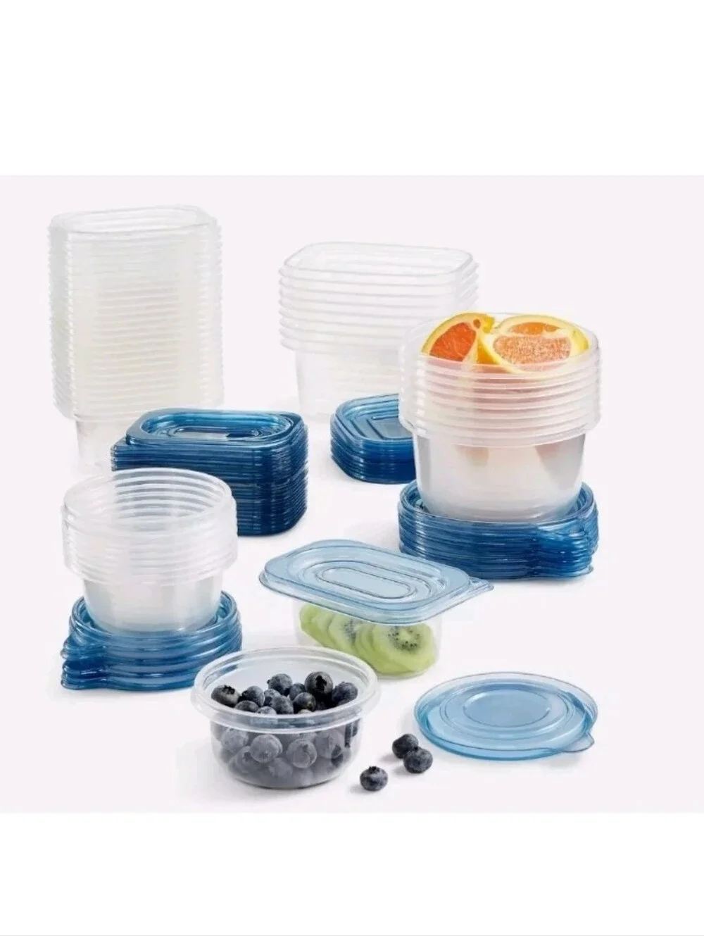 AR+COOK 100 pc Food Storage Container Set 50 Containers & 50 Lids Blue NIB